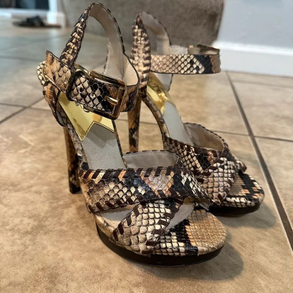 Michael Kors TSET6 Snakeskin Python Embossed Platform High Heels Sandals Sz 6.5M